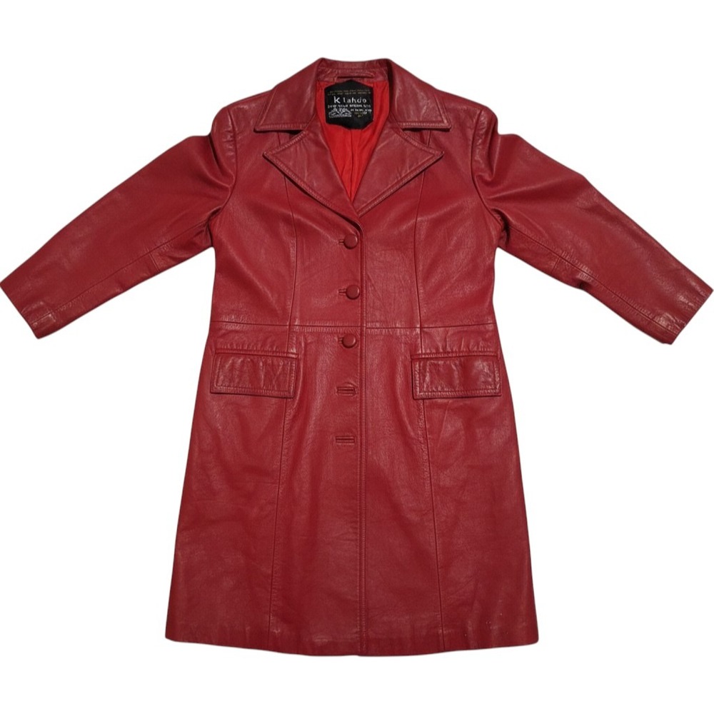 Vintage Handmade Red Leather Kishu's East-West F Women's Medium Trench Jacket